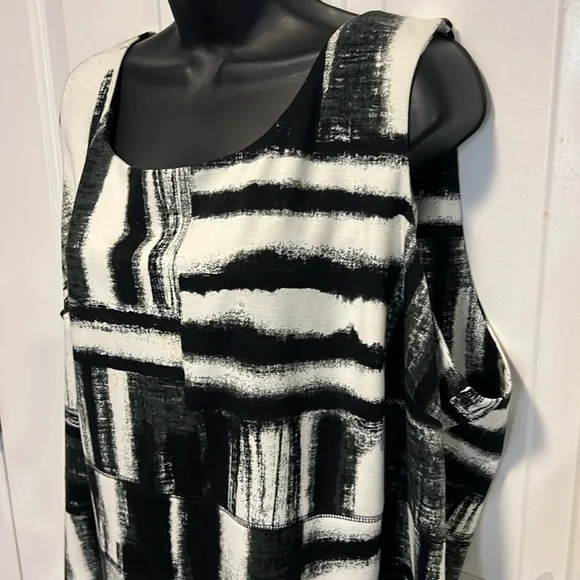 CALVIN KLEIN 👗 LK NW BLACK & WHITE SLEEVELESS TANK MIDI DRESS Women’s Plus 24W - Picture 2 of 7